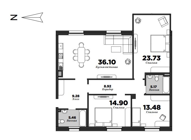 NEVA HAUS, 3 bedrooms, 117.04 m² | planning of elite apartments in St. Petersburg | М16